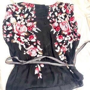 White House Black Market Black and Pink Floral Blouse